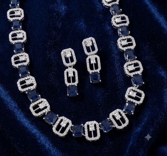 Elegant Blue AD Stone Necklace Set with Matching Earrings | Designer Artificial Jewellery - Shiva Gift Mart