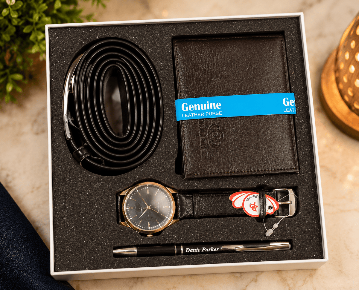 Men’s Wallet Belt Watch & Pen Gift Set | Premium 4-Piece Combo - Shiva Gift Mart
