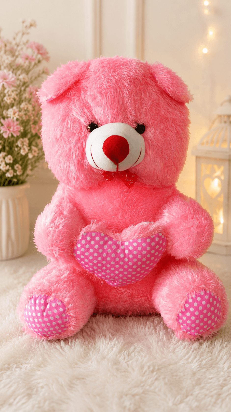 Pink Teddy Bear with Heart Cushion Plush Gift
