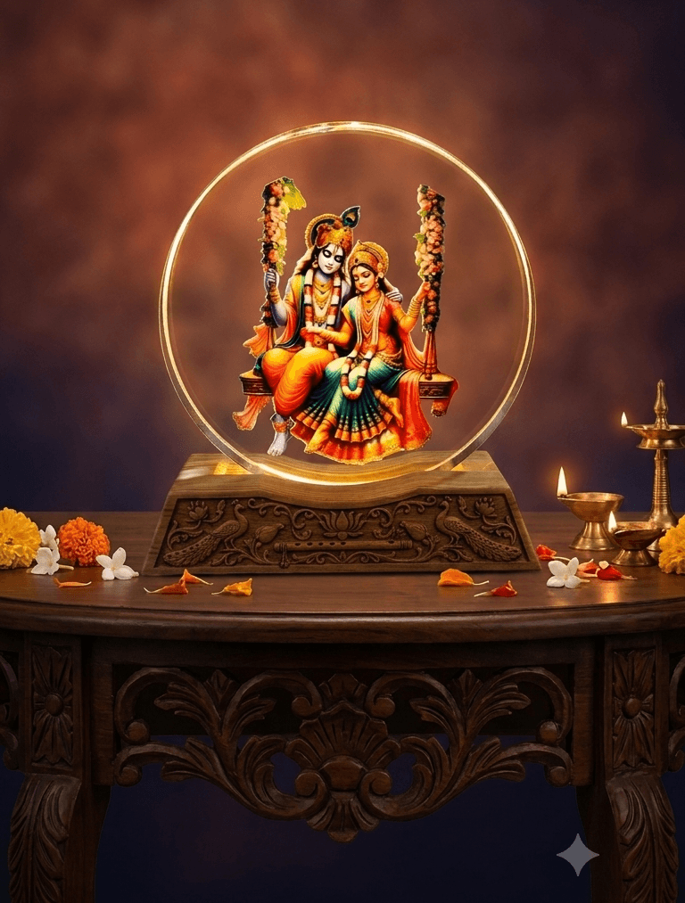 Radha Krishna 3D Illusion Night Lamp - Jhula Showpiece for Pooja Room
