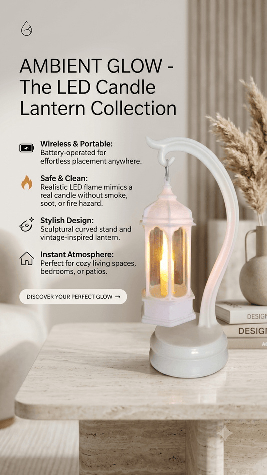 White Vintage LED Candle Lantern with Curved Stand