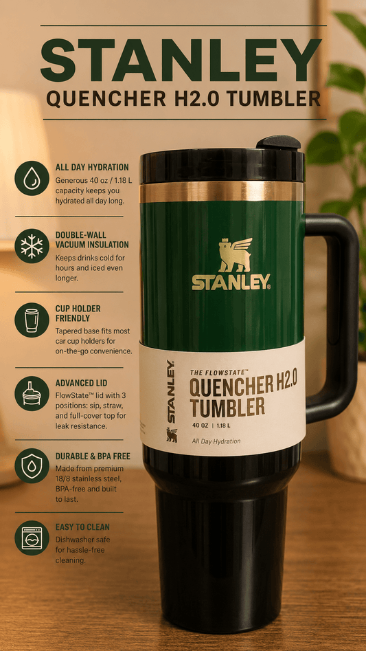 Stanley Quencher H2.0 Flow state Tumbler 40oz – Green | All Day Hydration