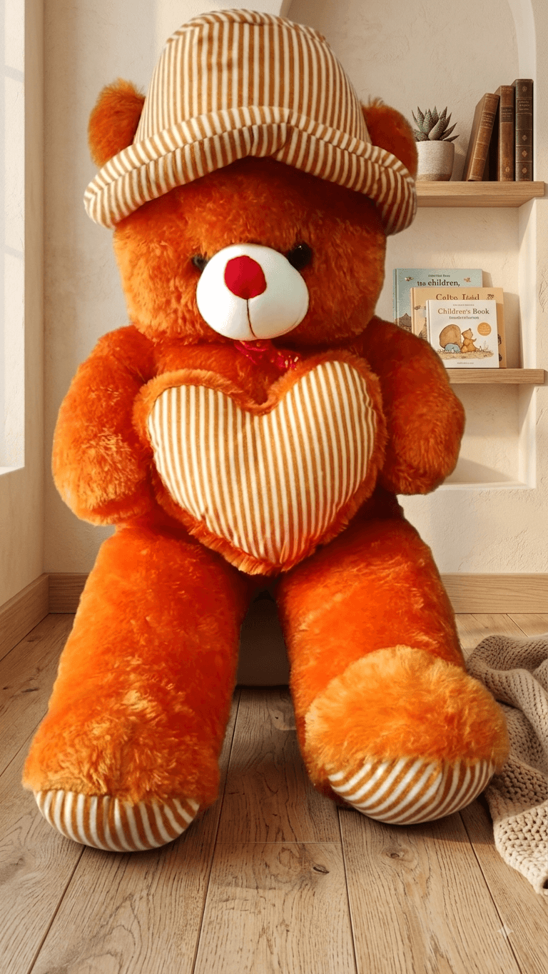 Orange Teddy Bear with Heart and Hat - Plush Toy Gift