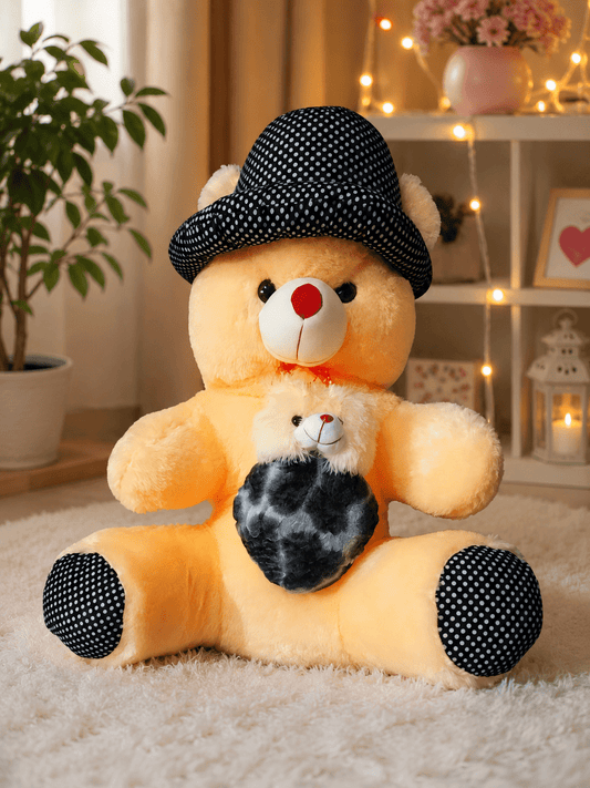 Cute Black & White Teddy Bear with Mini Teddy – Soft Plush Toy Gift - Shiva Gift Mart