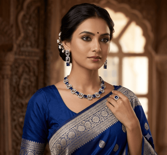 Elegant Blue AD Stone Necklace Set with Matching Earrings | Designer Artificial Jewellery - Shiva Gift Mart