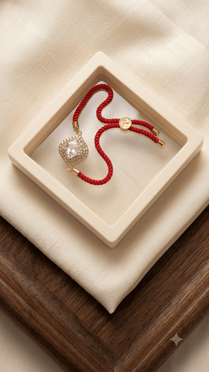 Gold-Plated CZ Crystal Designer Rakhi with Adjustable Red Thread - Shiva Gift Mart