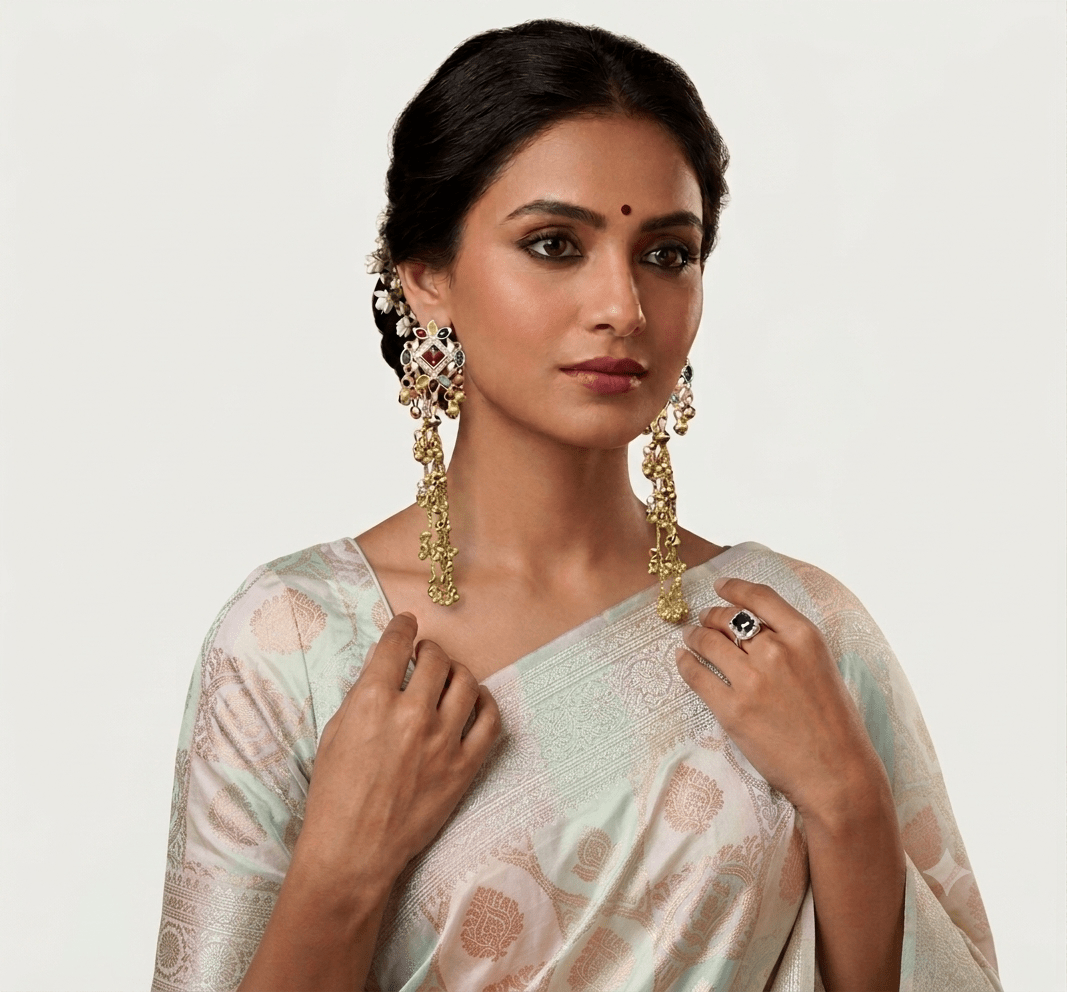 Kashmiri Multicolor Long Jhumka Earrings for Women | Traditional Gold-Tone Designer Earrings - Shiva Gift Mart