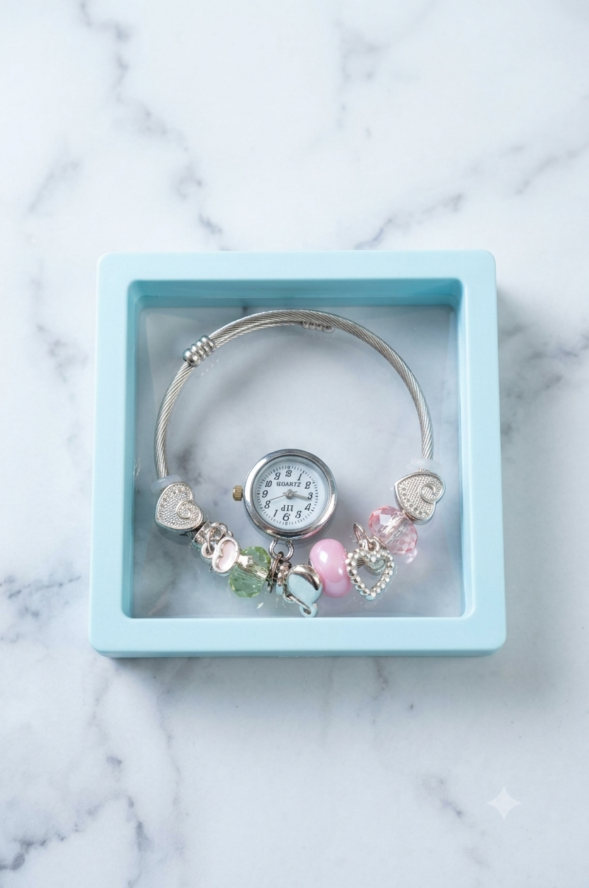 Multicolor Beaded Charm Bracelet Watch for Women