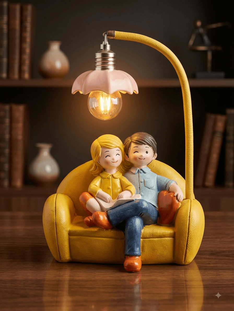 Cute Romantic Couple on Sofa LED Night Light Figurine
