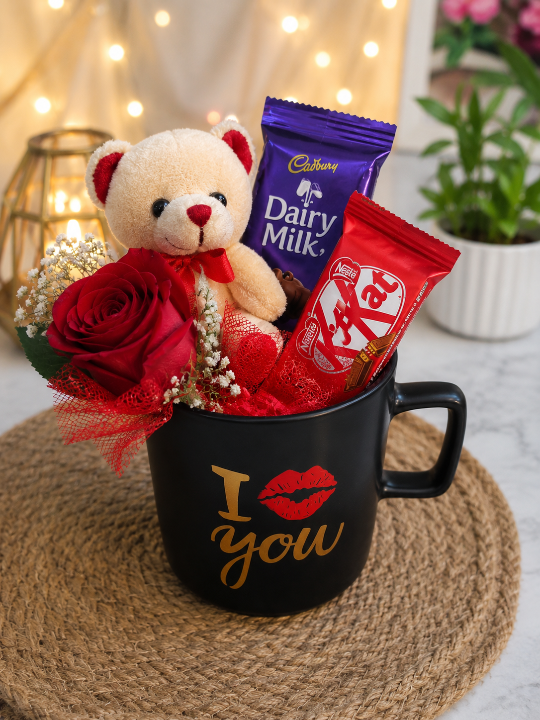 I Love You Teddy Bear Chocolate & Rose Mug Gift Hamper