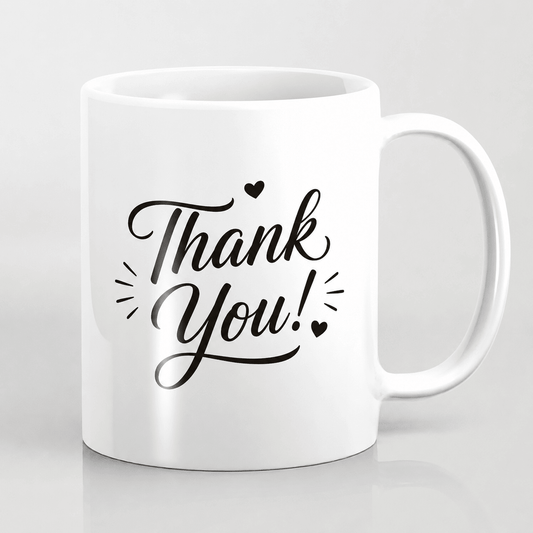 Thank You Mug – White Mug with Heart Design - Shiva Gift Mart