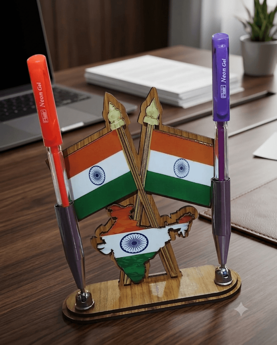 Tricolor Flag Pen Stand for Office Table