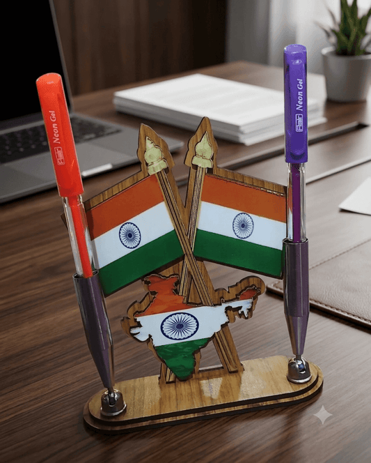 Tricolor Flag Pen Stand for Office Table