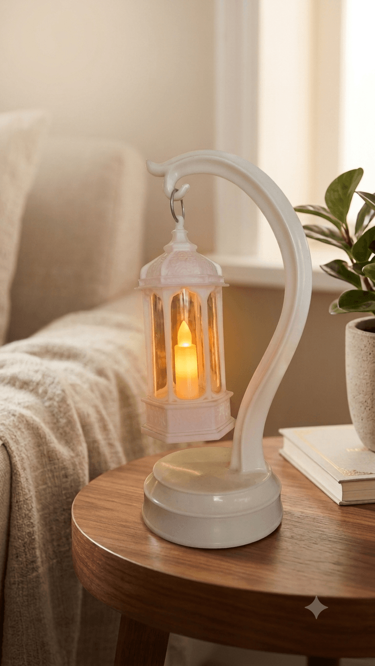 White Vintage LED Candle Lantern with Curved Stand